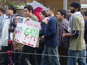 Anti-Israel demonstrators at the University of   California. Courtesy of ADL 