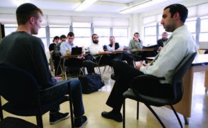 Yeshiva University’s rabbinic training program enlists professional actors to simulate real-life situations that a future rabbi may face over the course of his career.  Photo courtesy of Yeshiva University 