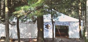 Shul tent in the Forestburg Scout Reservation near Monticello, where shomer Shabbat Boy Scouts get a summer camp experience. Courtesy of Howard Spielman
