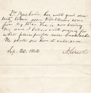 Lincoln’s testimonial for his Jewish chiropodist [podiatrist] and political confidant, Issachar Zacharie, endorsing his work with the military. Courtesy of the Shapell Manuscript Collection