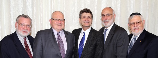 OU leaders gather at the gala dinner of the 2015 OU West Coast Convention. From left: OU Executive Vice President Allen I. Fagin, OU President Martin Nachimson, radio personality and author Michael Medved, OU West Coast President Dr. Steven Tabak and OU West Coast Director Rabbi Alan Kalinsky.