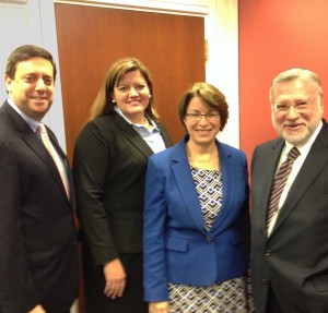 From left: OU Advocacy Executive Director Nathan Diament, OU Advocacy Congressional Affairs Director Miriam Harmer, Senator Amy Klobuchar (D-MN) and Mr. Fagin.